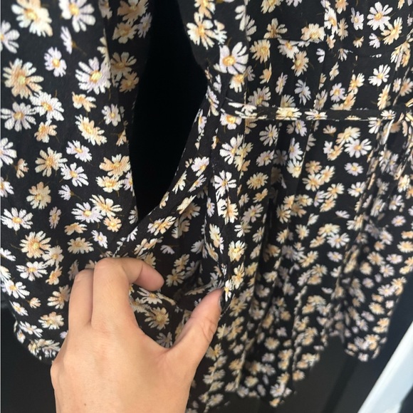 American Eagle Outfitters Black and White Wrap Sundress with Bishop Sleeves - Picture 3 of 6